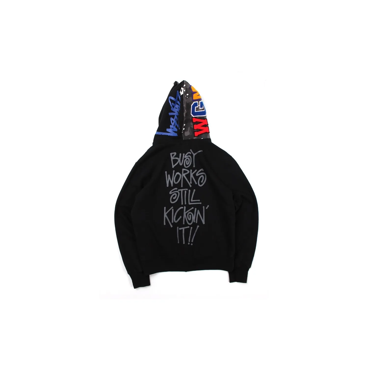 Bape x Stussy Black Shark Full Zip Hoodie Black (2013) - Image 2