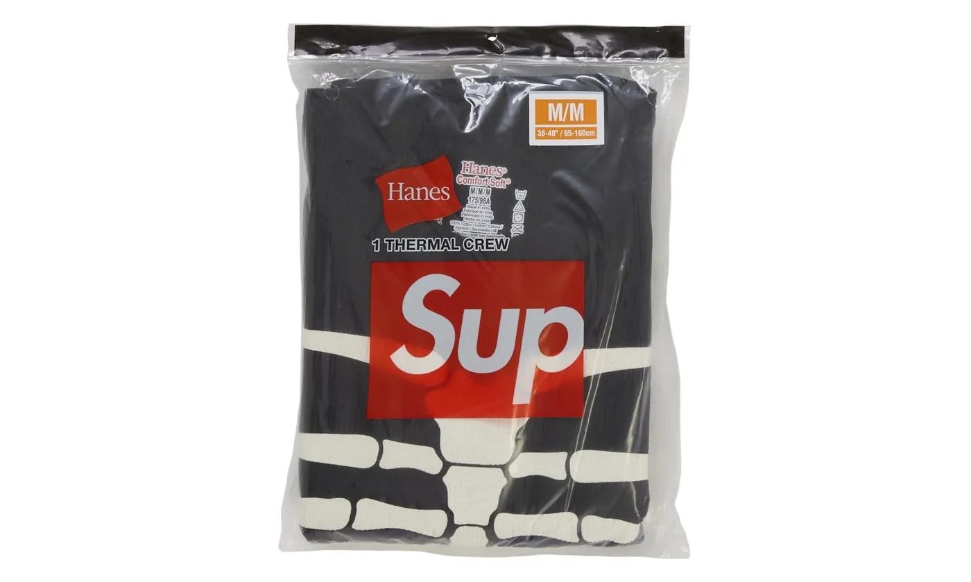 Supreme Hanes Bones Thermal Crew FW25 (1 Pack) Black - Image 3