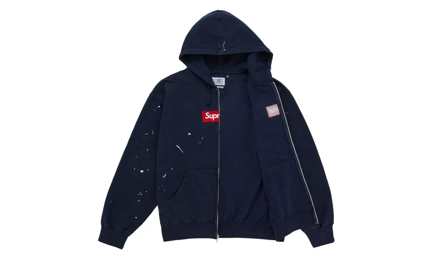 Supreme MM6 Maison Margiela Box Logo Zip Up Hooded Sweatshirt Navy - Image 2